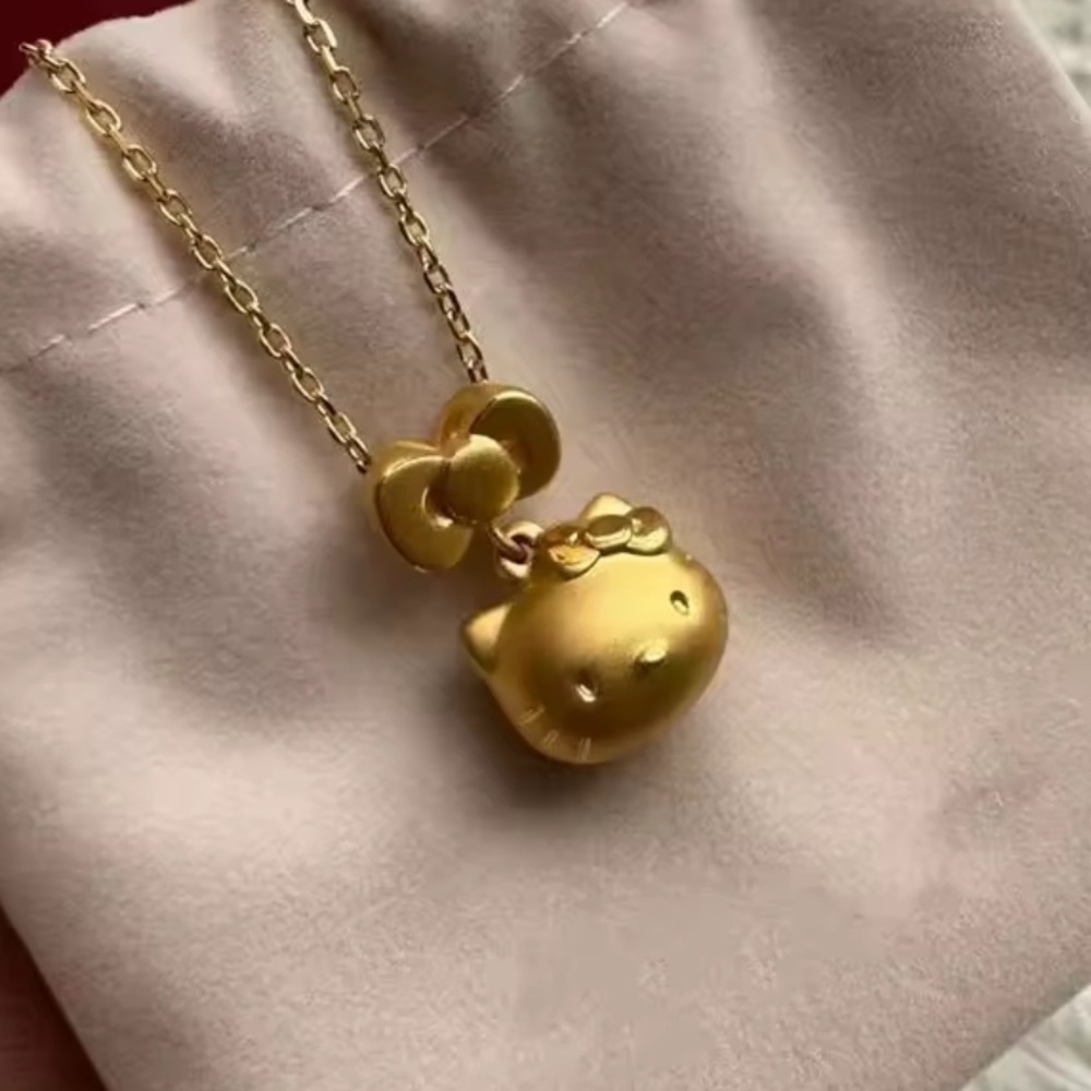 24K Gold Over 925 Sterling Silver Hello Kitty Head 3D Pendant Sanrio Character